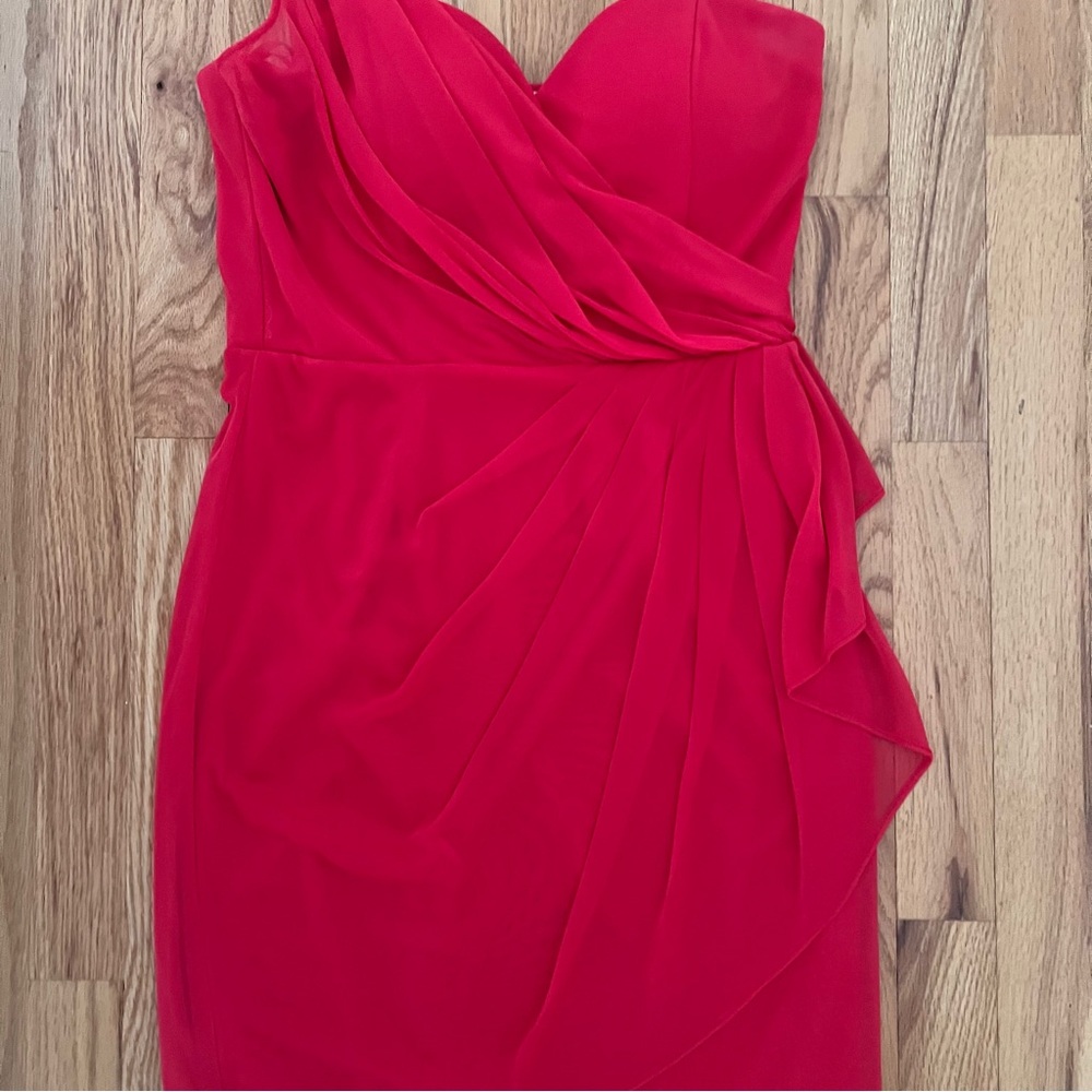 Cache One-Shoulder Pinkish Red Cocktail Dress | Size 10 | Like New - Picture 4 of 9